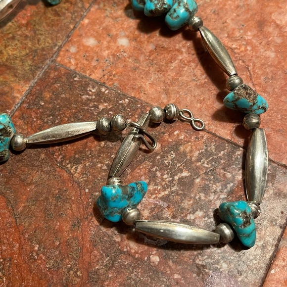 Vintage turquoise and silver melon bead nugget choker necklace - Picture 3 of 7